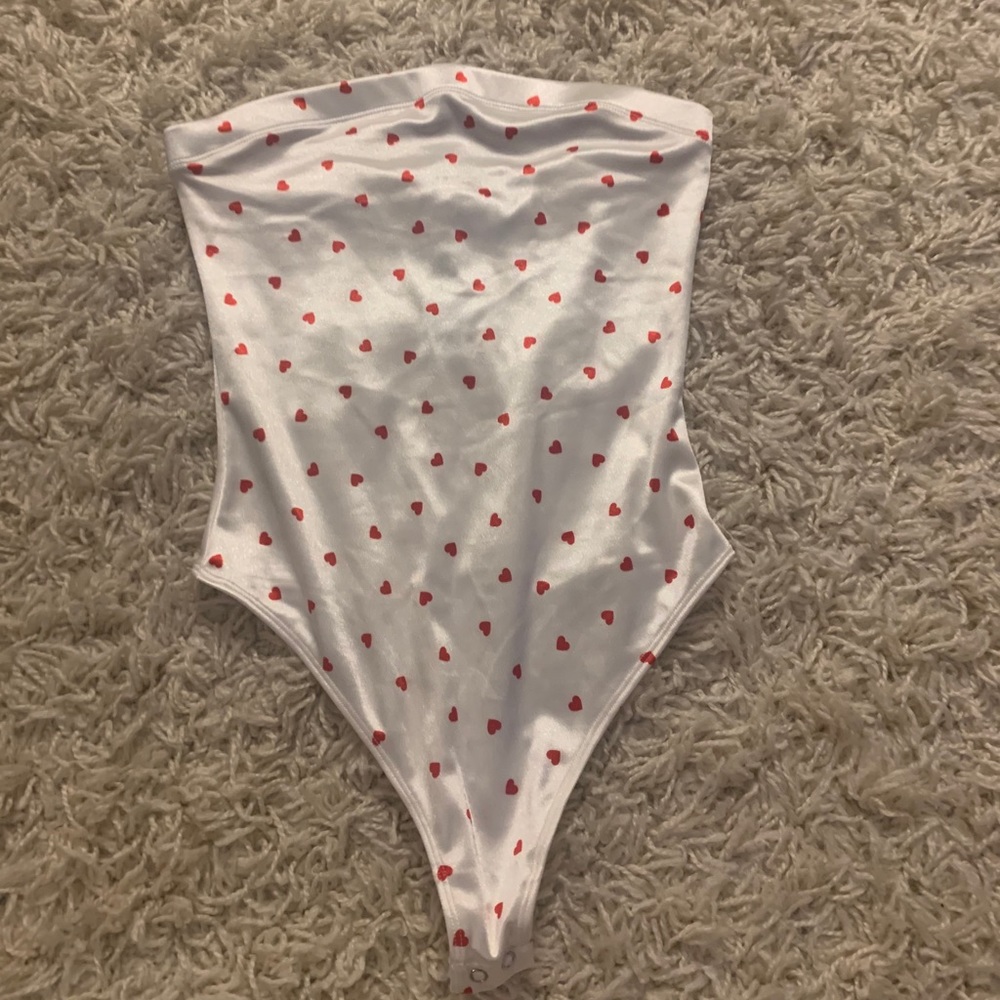 white tube bodysuit with hearts